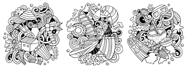 Maldivas Dibujos Animados Raster Doodle Diseños Conjunto Composiciones Detalladas Incompletas —  Fotos de Stock