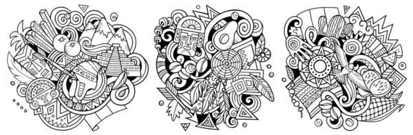 Перуанські Малюнки Растрових Каракулів Скетчі Деталізовані Композиції Багатьма Перуанськими Єктами — стокове фото