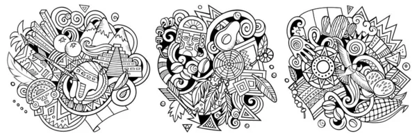 Peru Cartoon Raster Doodle Designs Set Skizzenhafte Detailkompositionen Mit Vielen — Stockfoto