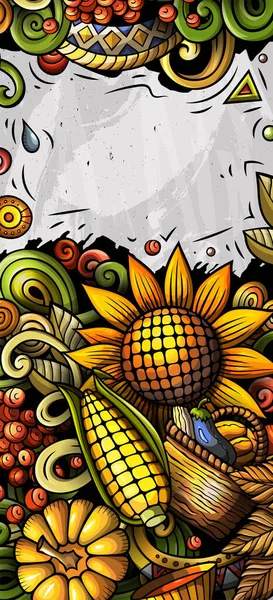 Cartoon cute colorful hand drawn doodles Fall season banner — Stock Photo, Image