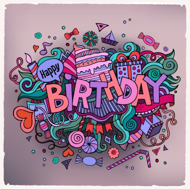 Birthday hand lettering and doodles elements background clipart