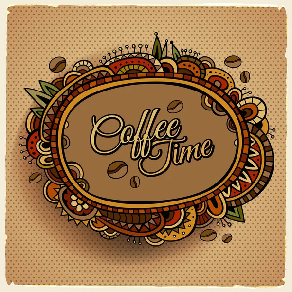 Tiempo de café borde decorativo etiqueta diseño — Vector de stock