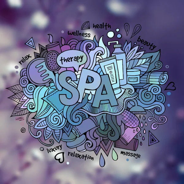 Spa kézzel betűk és doodles elemek illusztráció — Stock Vector