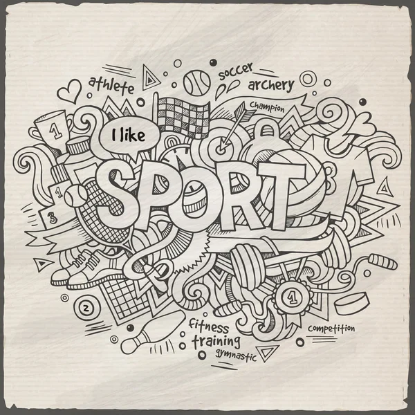 Αθλητισμός χέρι γράμματα και doodles στοιχεία φόντου — Διανυσματικό Αρχείο