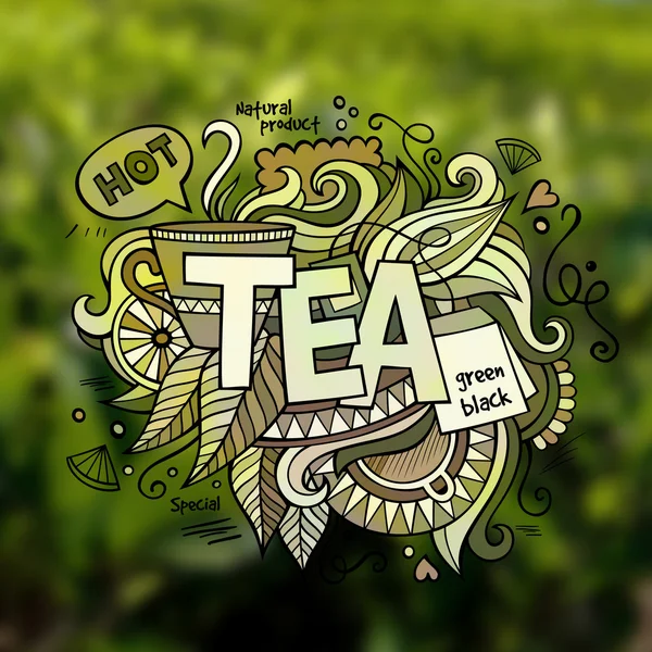 Thee hand belettering en doodles elementen illustratie — Stockvector