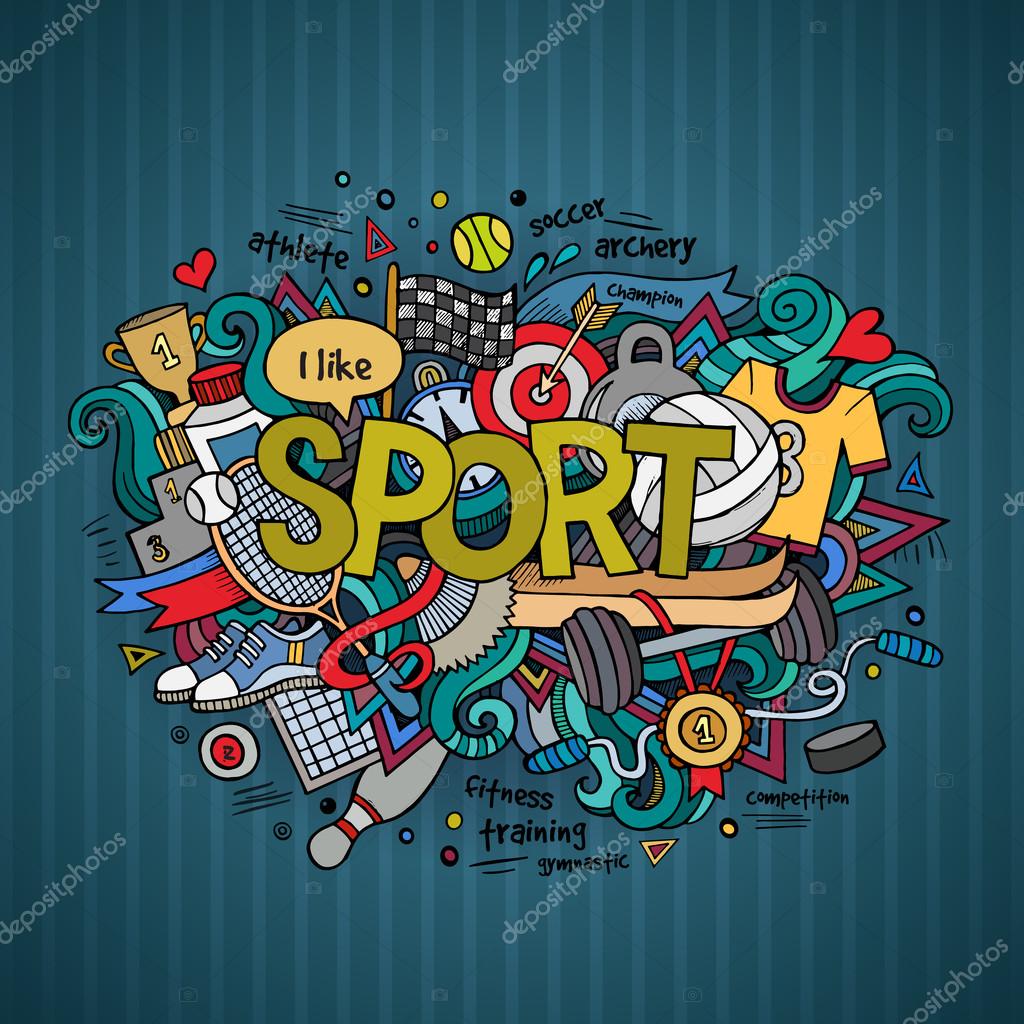 Sport hand lettering and doodles elements background. Vector illustration