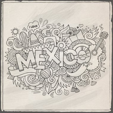 Mexico hand lettering and doodles elements background clipart