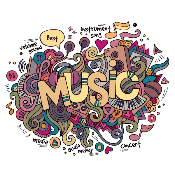 Kézi betűk és doodles elemek aláfestő zene. — Stock Vector