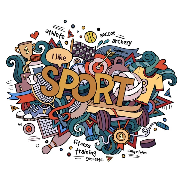 Sport hand lettering and doodles elements background. — Stock Vector