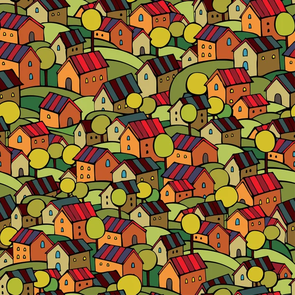 Autumn houses seamless pattern — Stock Vector