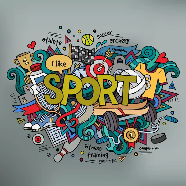 Sport hand lettering and doodles elements background — Stock Vector