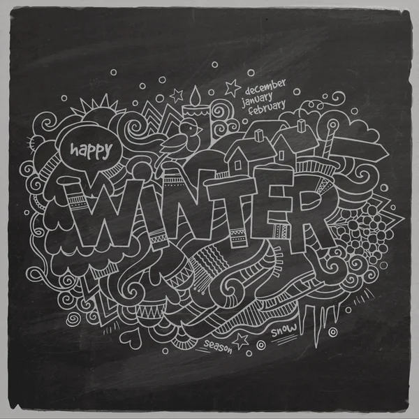 Winter Doodles Elemente Halkboard Hintergrund — Stockvektor