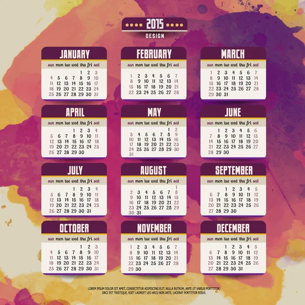 Kalender mit Aquarellfarbe 2015 Design — Stockvektor