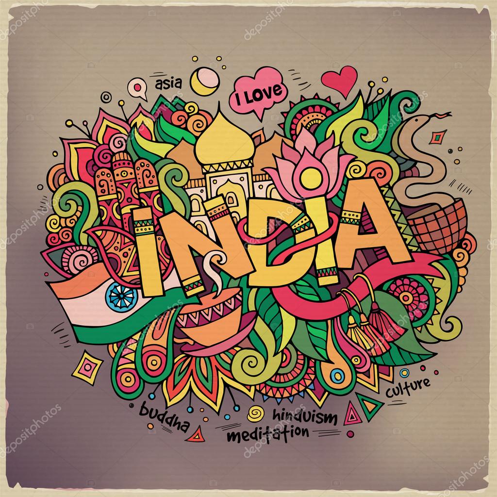 India letras de mano y doodles