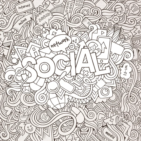 Sociale hand belettering en doodles elementen achtergrond — Stockvector