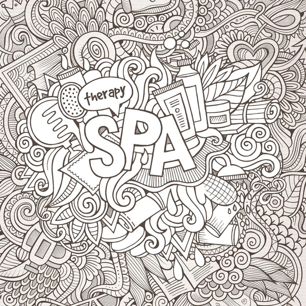 Spa hand belettering en doodles elementen achtergrond. — Stockvector