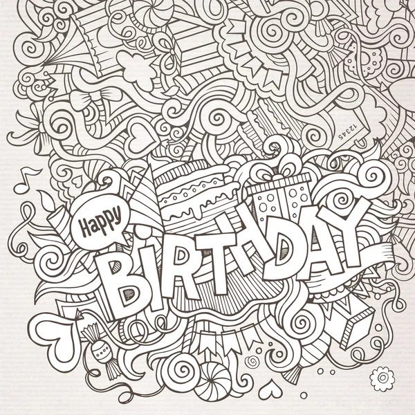 Aniversário mão lettering e doodles elementos de fundo —  Vetores de Stock