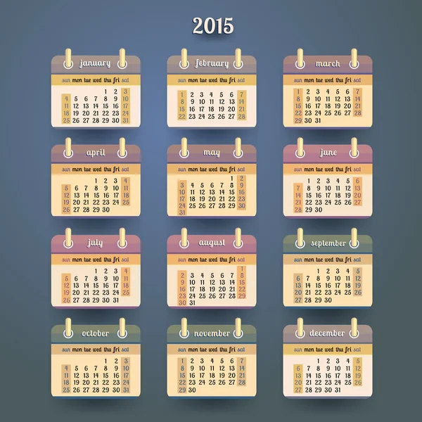 Calendario plano 2015 año diseño — Vector de stock