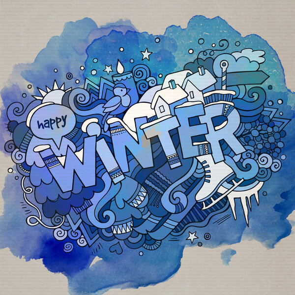 Winter watercolor art background. Vector illustration — Stock Vector