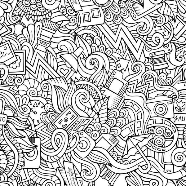 Photography doodles seamless pattern — Stock Vector