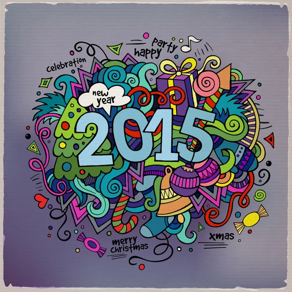 2015 year hand lettering and doodles elements background. — Stock Vector