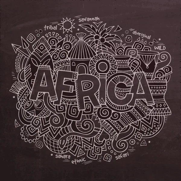 África Vector letras a mano y garabatos elementos — Vector de stock