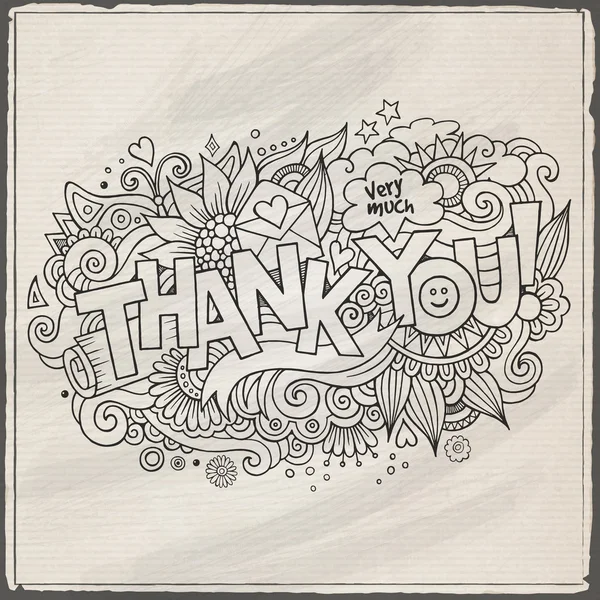 Obrigado lettering mão e doodles elementos de fundo —  Vetores de Stock
