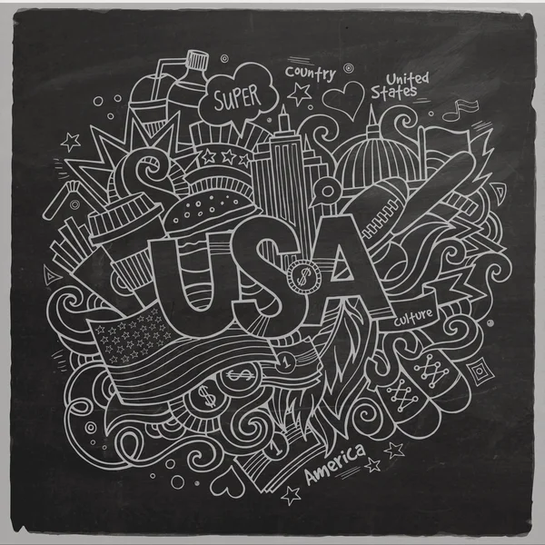 USA hand lettering and doodles elements background. — Stock Vector