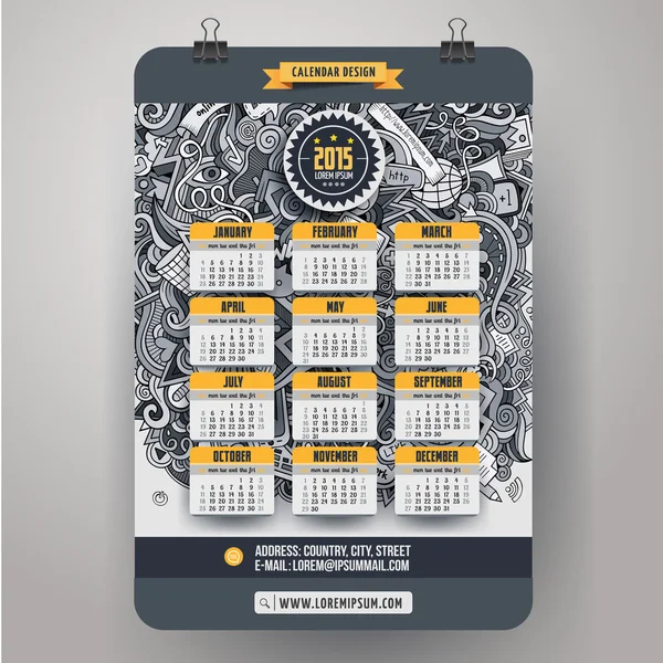 Doodles médias sociaux Calendrier 2015 année design — Image vectorielle