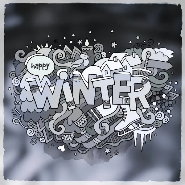 Letras de mano de invierno y elementos garabatos — Vector de stock