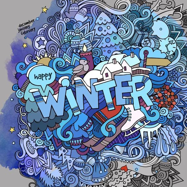 Winter hand lettering and doodles elements — Stock Vector