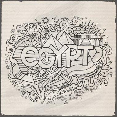 Egypt hand lettering and doodles elements background clipart