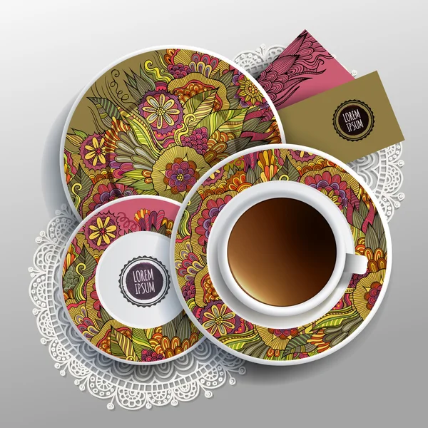 Векторная чашка кофе, визитки — стоковый вектор