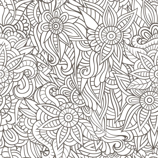 Sketchy garabatos decorativo floral contorno ornamental sin costura pa — Archivo Imágenes Vectoriales