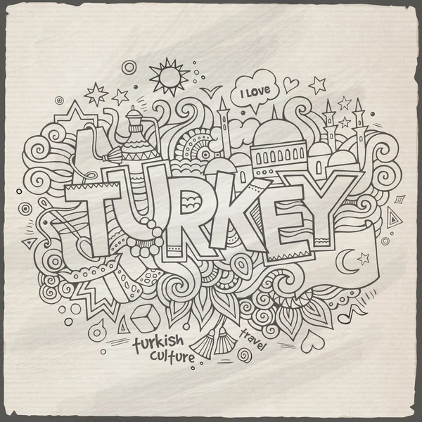 Turkey hand lettering and doodles elements background. — Stock Vector