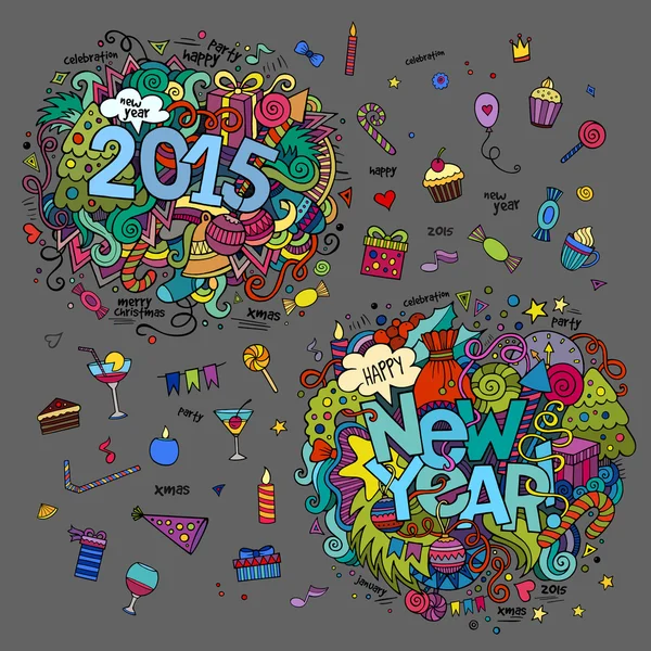 Set of 2015 and New Year hand lettering and doodles elements — Stock Vector