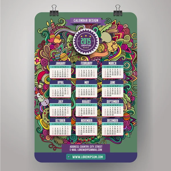 Doodles Cartoon-Kalender 2015 Jahr Design — Stockvektor