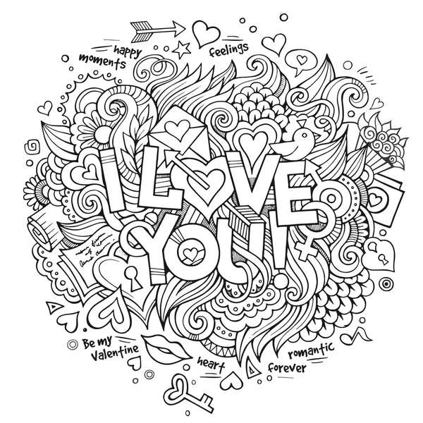 I Love You letras de la mano y garabatos elementos — Vector de stock