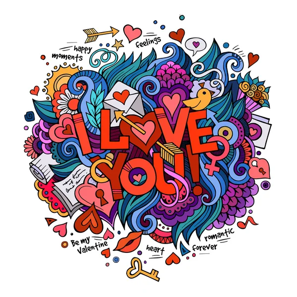 I Love You hand lettering and doodles elements — Stock Vector