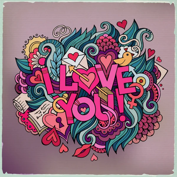 I Love You hand lettering and doodles elements — Stock Vector