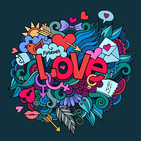 Love hand lettering and doodles elements — Stock Vector