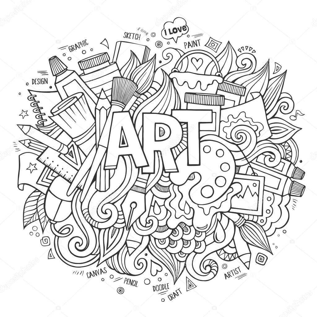 Art hand lettering and doodles elements. Vector illustration