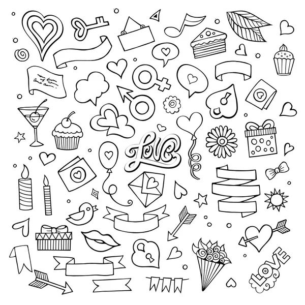 Conjunto de amor doodle iconos vector — Vector de stock