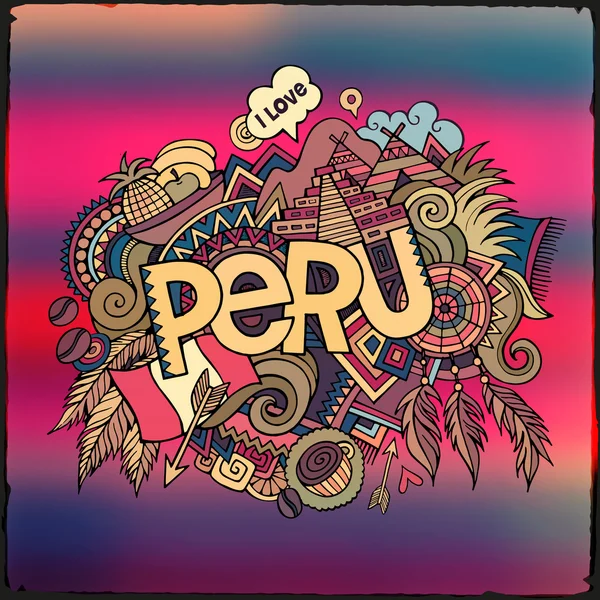 秘鲁的手刻字和涂鸦元素背景 — 图库矢量图片