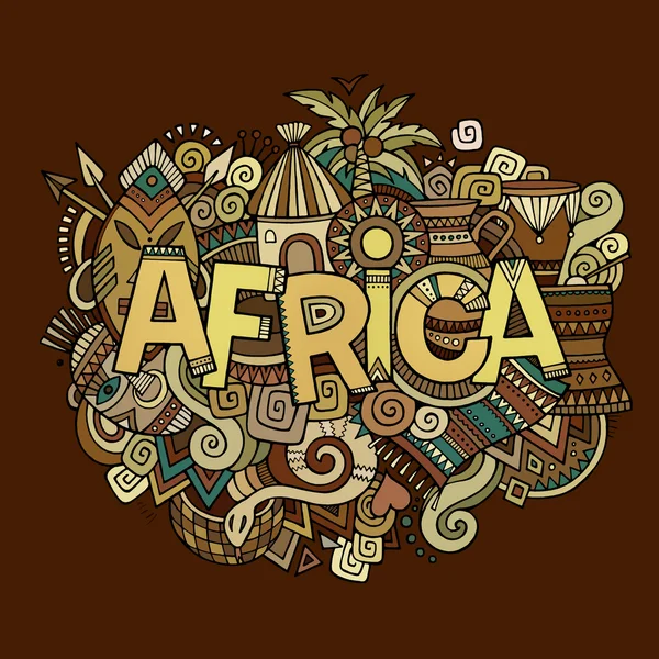 Africa hand lettering and doodles elements background — Stock Vector