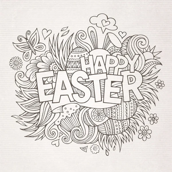 Easter hand lettering and doodles elements — Stock Vector
