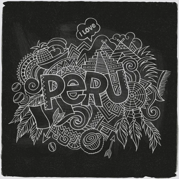 Peru lettering mão e doodles elementos — Vetor de Stock