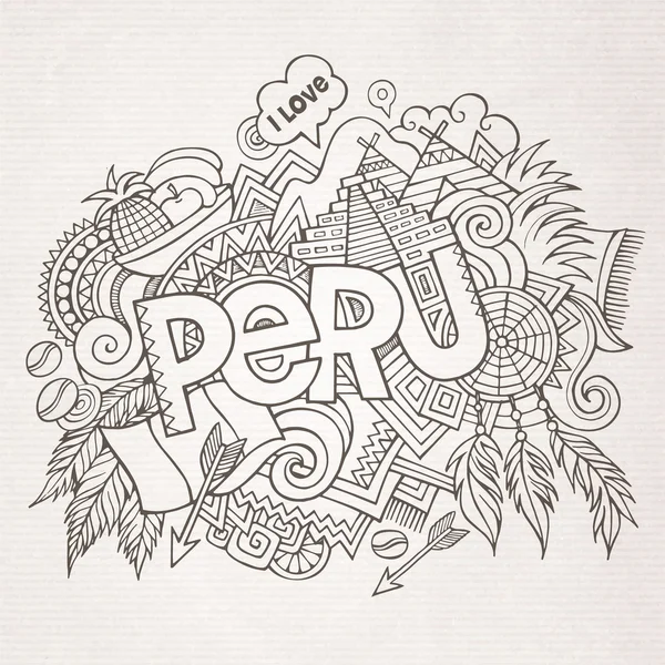 Peru hand bokstäver och doodles element bakgrund — Stock vektor