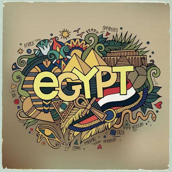 Egyiptomi kézzel betűk és doodles elemek háttér. — Stock Vector