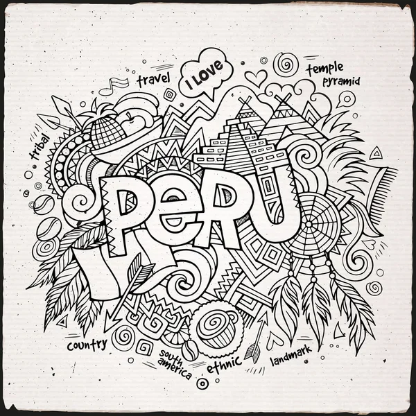 Peru hand lettering and doodles elements background — Stock Vector